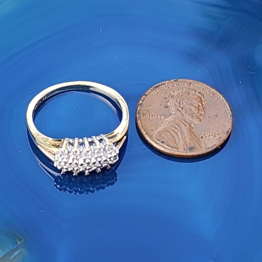 14K Fine Yellow Gold Diamond Cluster 3 Tier Open Work Accent Ring - Picture 4 of 14